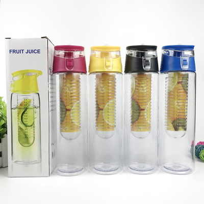 800ml 700ml Flip Lid Top Plastic Fruit Infuser Water Bottle Tritan Plastic Fruit Juice Bottle With Infuser Cartridge Extremely Impact Resistant