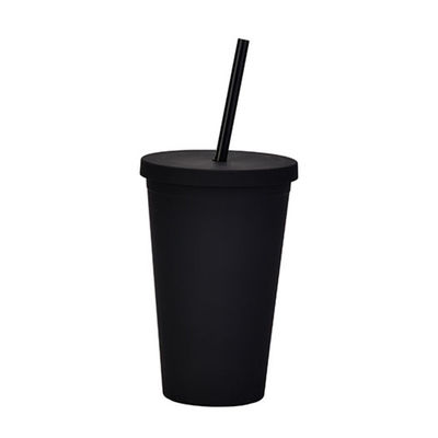 Lightweight Custom Personalized Black Matte Plastic Boba Cup 16 Oz Plastic Tumbler With Lid And Straw Double Wall Construction  100% BPA Free
