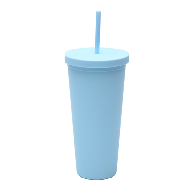 710ml Double Wall Plastic Tumbler Bulk Reusable Skinny 24 Oz Acrylic Tumbler With Lid And Straw For Water Iced Coffee Tea Soft Touch Finish