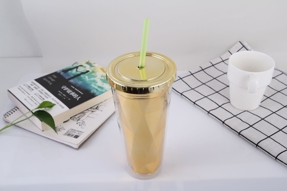 650ml Double-Layer Electroplated Plastic Straw Cup Summer With Lid Transparent Water Cup Creative Juice Cup