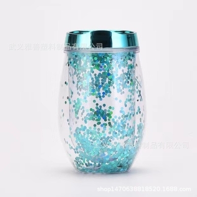 Amazon U-shaped 12oz Wine Glass Egg Cup Double-layer Portable Plastic Cup Outdoor Drink Water Cup