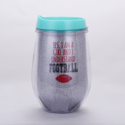 300ml Double-layer Egg-shaped Plastic Cup With U-shaped Straw Comes With Straw For PET Glitter