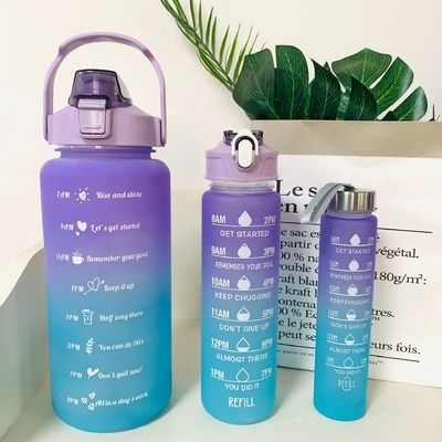 Water Bottles 3 Pcs Set With Time Marker Wide Mouth Leakproof Sports Fitness Gym Camping SpillProof For School Fitness Enthusiasts  Indoor