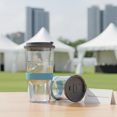 15 Oz Plastic Tumbler Cylinder Featuring Slide Closure Lid Suitable for Outdoor Events Conferences and Hospitality Industry