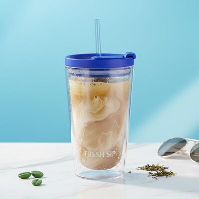 Slide Closure Plastic Tumbler Reusable Double Wall Insulated Cup Suitable for Coffee Tea and Outdoor Activities